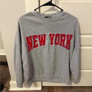 Fashion Nova Gray Crewneck Sweater with Red Lettering